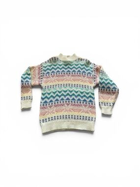 Vtg 80s RICKI miss Erika NY sweater pastel geometric print pullover